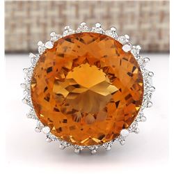 18.42 CTW Natural Citrine And Diamond Ring 18K Solid White Gold