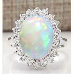 5.19 CTW Natural Opal And Diamond Ring In14k White Gold