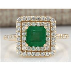 1.72 CTW Natural Emerald And Diamond Ring 18K Solid Yellow Gold