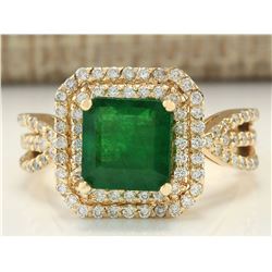 3.13 CTW Natural Emerald And Diamond Ring In 18K Yellow Gold