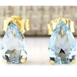 2.00 CTW Natural Aquamarine Earrings 18K Solid Yellow Gold