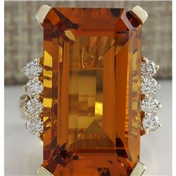 19.30 CTW Natural Madeira Citrine And Diamond Ring 14K Solid Yellow Gold