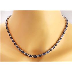 36.00 CTW Natural Sapphire 14K Solid White Gold Diamond Necklace