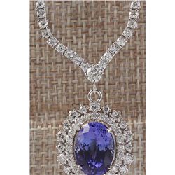 10.98 CTW Natural Tanzanite And Diamond Necklace In 14K White Gold