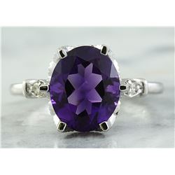 3.41 CTW Amethyst 14K White Gold Diamond Ring