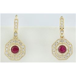 1.60 CTW Ruby 14K Yellow Gold Diamond Errings