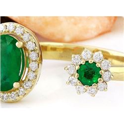 1.20 CTW Natural Emerald 14K Solid Yellow Gold Diamond Ring