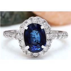 3.20 CTW Natural Sapphire 18K Solid White Gold Diamond Ring