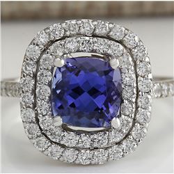 2.45  CTW Natural Blue Tanzanite And Diamond Ring In 18K White Gold