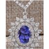 Image 1 : 8.69CTW Natural Tanzanite And Diamond Necklace In 14K White Gold