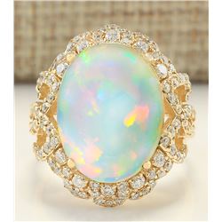 7.75 CTW Natural Opal And Diamond Ring In 14k Yellow Gold