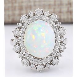 4.20 CTW Natural Opal And Diamond Ring In14k White Gold