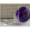 Image 2 : 9.22CTW Natural Amethyst And Diamond Ring In 14K Solid White Gold