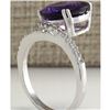Image 3 : 9.22CTW Natural Amethyst And Diamond Ring In 14K Solid White Gold