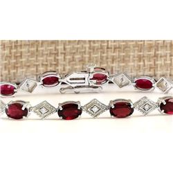 6.24 CTW Natural Red Tourmaline And Diamond Bracelet In 14k Solid White Gold
