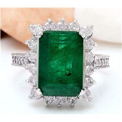 7.28 CTW Natural Emerald 18K Solid White Gold Diamond Ring