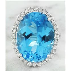 20.50 CTW Topaz 18K White Gold Diamond Ring