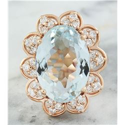 8.16 CTW Aquamarine 18K Rose Gold Diamond Ring