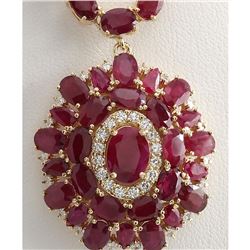 53.68 CTW Natural African Ruby And Diamond Necklace In 14K Yellow Gold