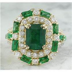 6.90 CTW Emerald 18K Yellow Gold Diamond Ring