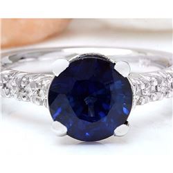 3.15 CTW Natural Sapphire 18K Solid White Gold Diamond Ring
