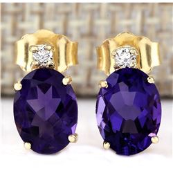 2.55 CTW Natural Amethyst And Diamond Earrings 18K Solid Yellow Gold