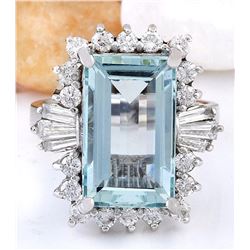 7.13 CTW Natural Aquamarine 18K Solid White Gold Diamond Ring