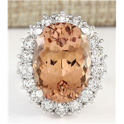 16.87 CTW Natural Morganite And Diamond Ring In 14k White Gold