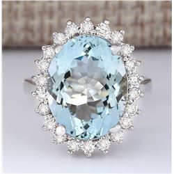 9.12 CTW Natural Aquamarine And Diamond Ring In 14k White Gold