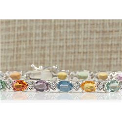 13.40 CTW Natural Sapphire And Diamond Bracelet In 14K Solid White Gold
