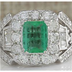 4.75 CTW Natural Emerald Diamond Ring 18K Solid White Gold