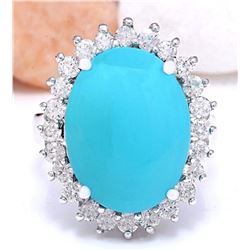 8.32 CTW Natural Turquoise 14K Solid White Gold Diamond Ring