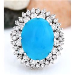 10.82 CTW Natural Turquoise 14K Solid White Gold Diamond Ring