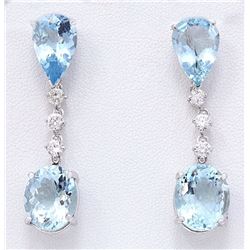 14.01 CTW Natural Aquamarine 18K Solid White Gold Diamond Earrings