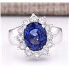 Image 1 : 5.48 CTW Natural Ceylon Sapphire And Diamond Ring In 14K White Gold