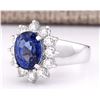 Image 2 : 5.48 CTW Natural Ceylon Sapphire And Diamond Ring In 14K White Gold