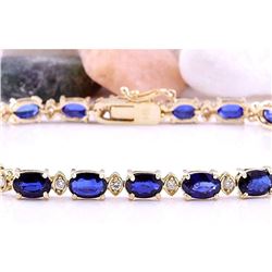 16.97 CTW Natural Sapphire 14K Solid Yellow Gold Diamond Bracelet