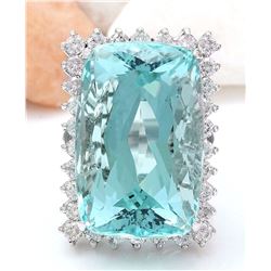 38.57 CTW Natural Aquamarine 18K Solid White Gold Diamond Ring