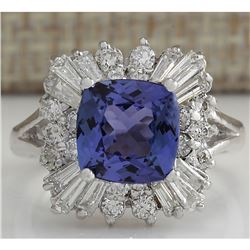 3.74 CTW Natural Blue Tanzanite And Diamond Ring In 18K White Gold