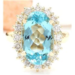 6.92 CTW Natural Aquamarine 18K Solid Yellow Gold Diamond Ring
