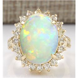 6.48 CTW Natural Opal And Diamond Ring In 14k Yellow Gold
