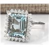 Image 2 : 5.15 CTW Natural Aquamarine And Diamond Ring In 18K White Gold