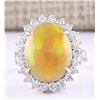 Image 1 : 8.63 CTW Natural Opal And Diamond Ring In 18K White Gold