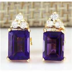 2.66 CTW Natural Amethyst And Diamond Earrings 18K Solid Yellow Gold