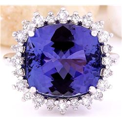 10.81 CTW Natural Tanzanite 18K Solid White Gold Diamond Ring