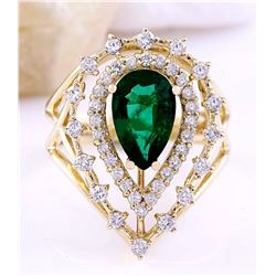 2.40 CTW Natural Emerald 14K Solid Yellow Gold Diamond Ring