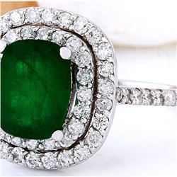 2.99 CTW Natural Emerald 18K Solid White Gold Diamond Ring