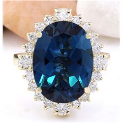 12.03 CTW Natural Topaz 18K Solid Yellow Gold Diamond Ring