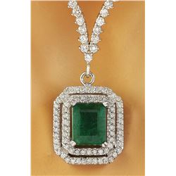 8.20 CTW Emerald 18K White Gold Diamond Necklace