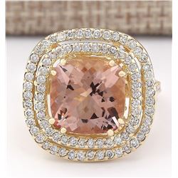 8.19 CTW Natural Morganite And Diamond Ring In 18K Solid Yellow Gold